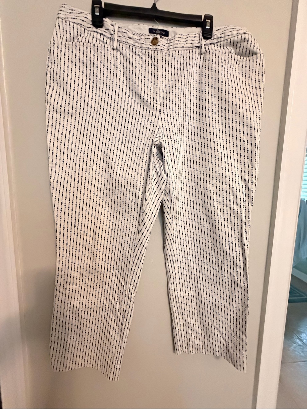 Lands' End White Pants with Navy Pinstripe Trim